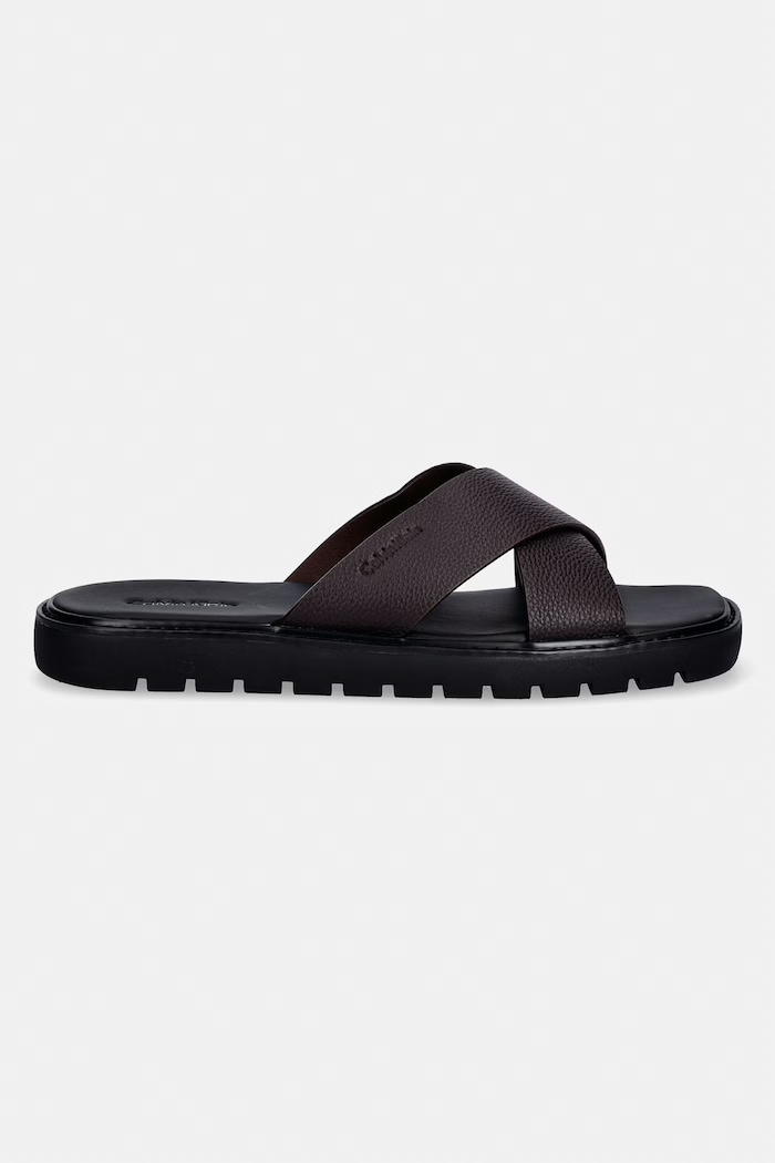 Calvin Klein papuci pentru bărbați, din piele SQ MOLDED SANDAL XCROSS LTH HM0HM02235 maro SS26