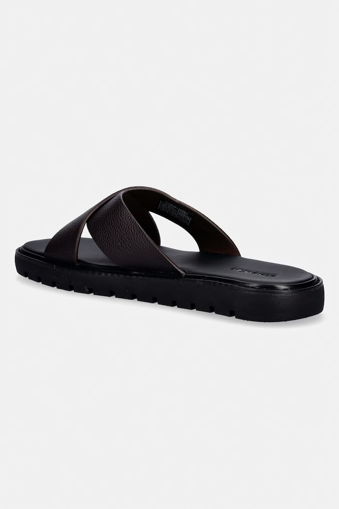 Încălțăminte Calvin Klein papuci pentru bărbați, din piele SQ MOLDED SANDAL XCROSS LTH HM0HM02235 maro