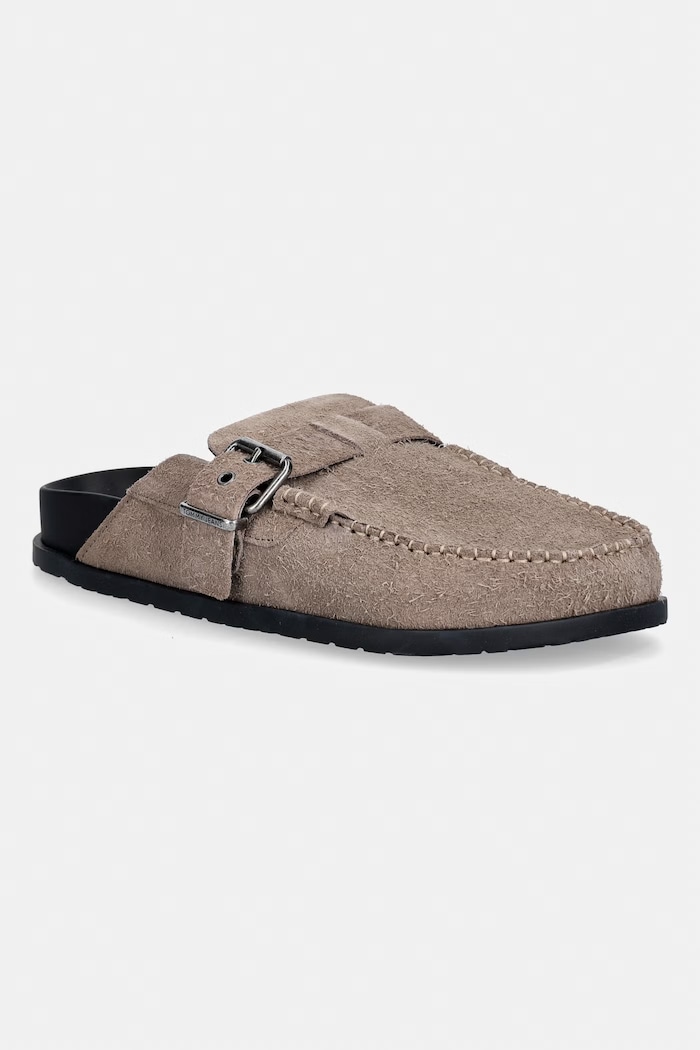 Tommy Jeans papuci pentru bărbați, din piele întoarsă BIND MULE WASHED SUEDE bej EM0EM01722
