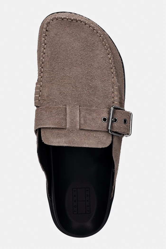Tommy Jeans papuci pentru bărbați, din piele întoarsă BIND MULE WASHED SUEDE bej EM0EM01722