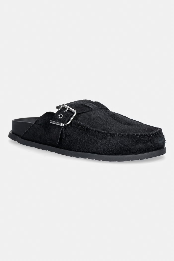 Tommy Jeans papuci pentru bărbați, din piele întoarsă BIND MULE WASHED SUEDE negru EM0EM01722