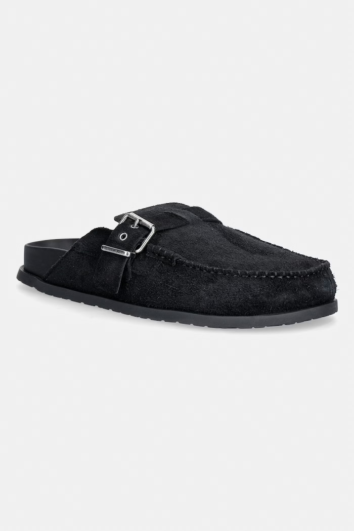 Tommy Jeans papuci pentru bărbați, din piele întoarsă BIND MULE WASHED SUEDE negru EM0EM01722