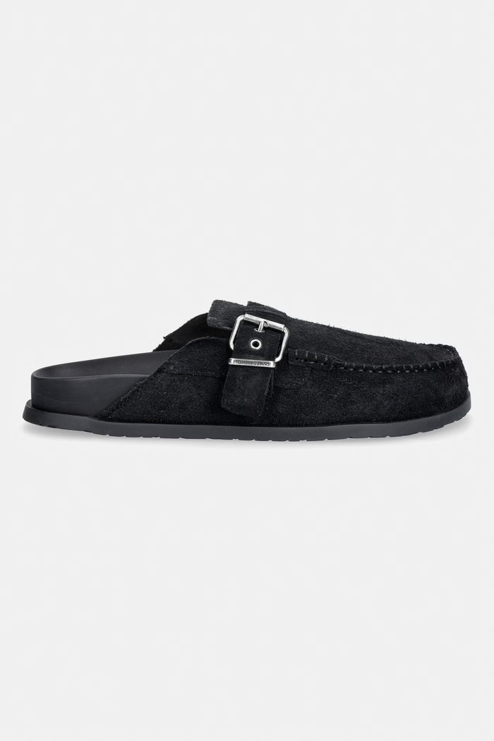 Tommy Jeans papuci pentru bărbați, din piele întoarsă BIND MULE WASHED SUEDE EM0EM01722 negru SS26