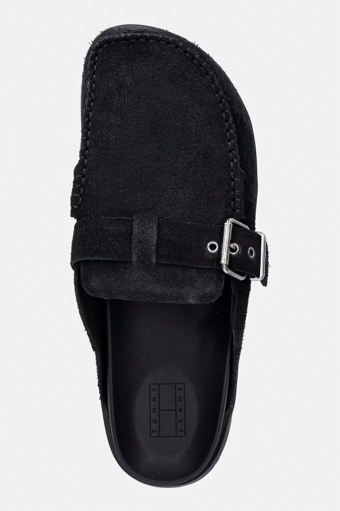 Tommy Jeans papuci pentru bărbați, din piele întoarsă BIND MULE WASHED SUEDE negru EM0EM01722