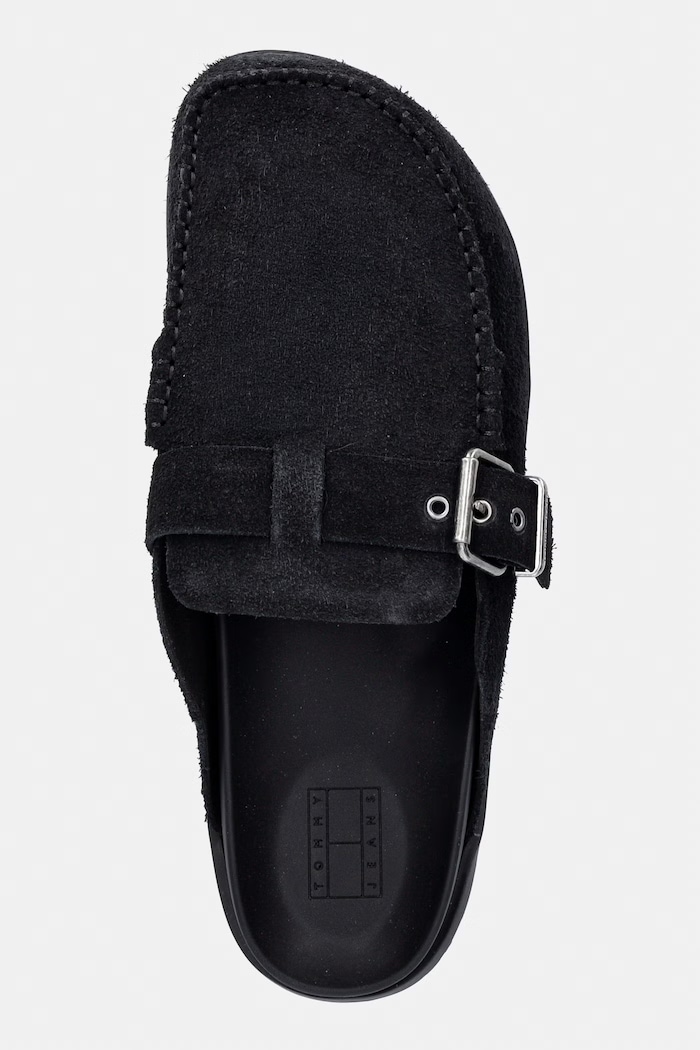 Tommy Jeans papuci pentru bărbați, din piele întoarsă BIND MULE WASHED SUEDE negru EM0EM01722