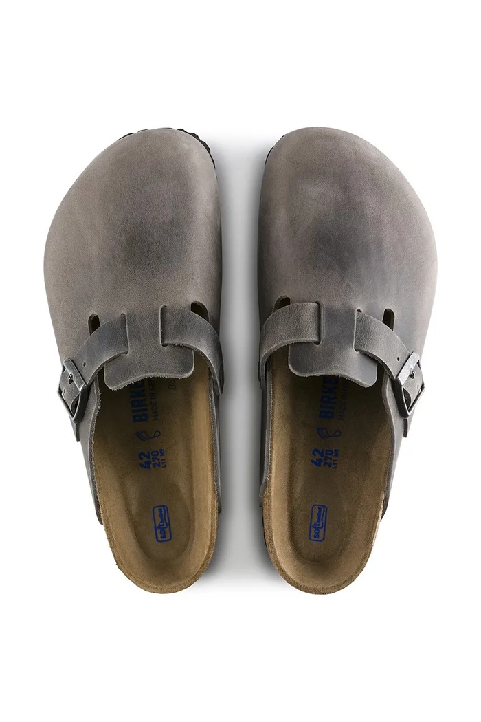 Birkenstock σαγιονάρες ανδρικά δερμάτινα mules Boston γκρί 1013255