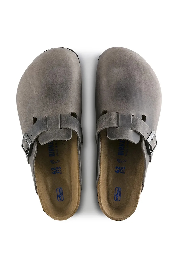 Birkenstock σαγιονάρες ανδρικά δερμάτινα mules Boston γκρί 1013255