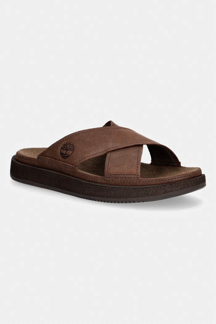 Timberland papuci pentru bărbați, din piele Casco Cove Slide maro TB0A2M17W011