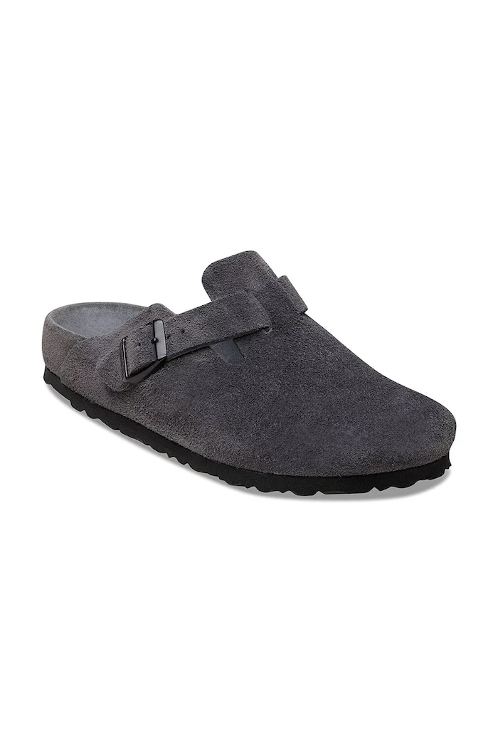 Birkenstock Boston EXQ LEVE papuci cu toc plat pentru bărbați piele întoarsă 1031485 gri SS26