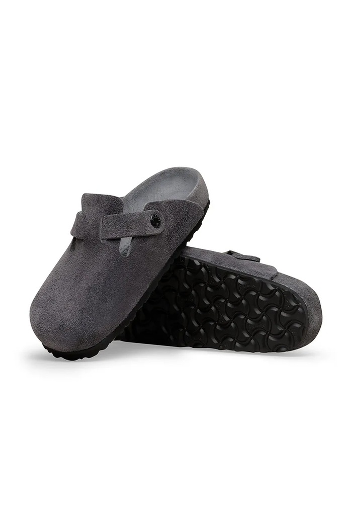 Birkenstock Boston EXQ LEVE papuci cu toc plat pentru bărbați piele întoarsă gri 1031485