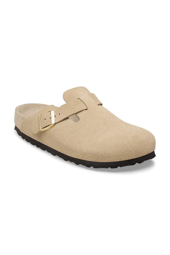 Birkenstock Boston EXQ LEVE klapki mules męskie zamszowe 1031466 beżowy SS26