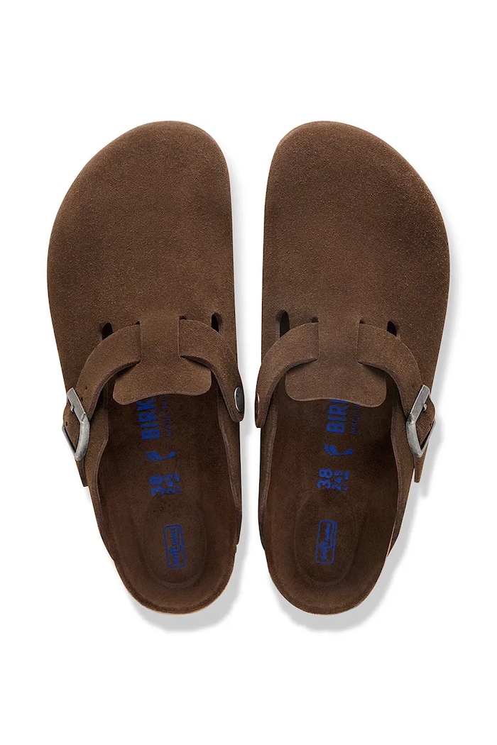 Birkenstock Boston SFB LEVE чехли с равна подметка от велур 1031641 кафяв