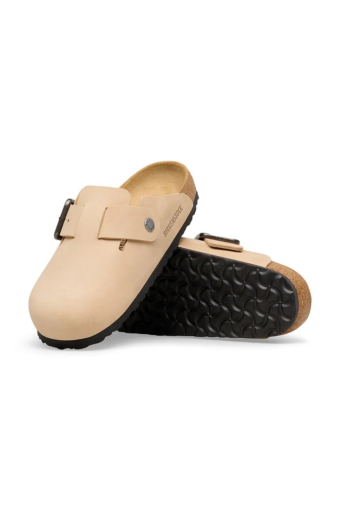 Birkenstock Boston WB LENB шльопанці із закритими пальцями чоловічі шкіряні бежевий 1031573