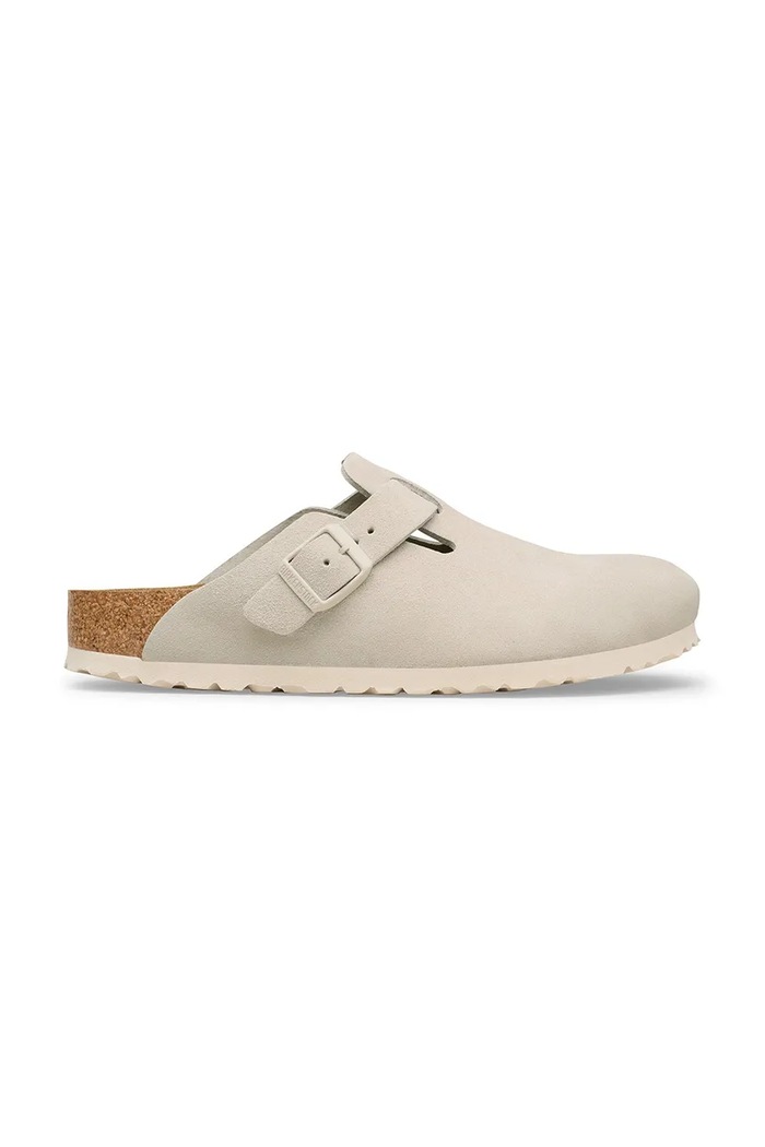 Birkenstock σαγιονάρες σουέτ Boston φλατ μπεζ 1031623
