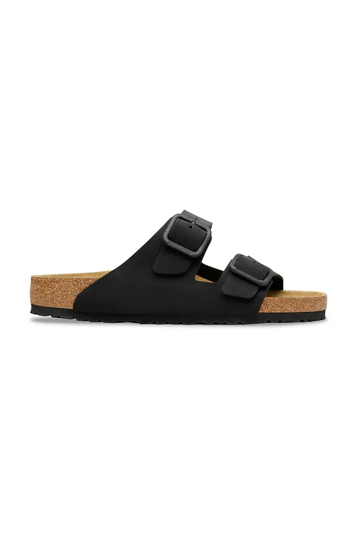 Birkenstock klapki nubukowe Arizona Wire Buckle płaski czarny 1031697