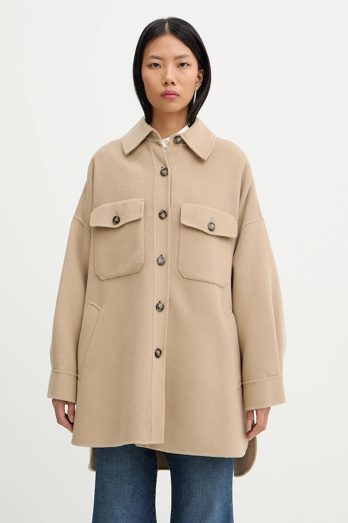 Weekend Max Mara kurtka koszulowa z dodatkiem wełny LASER nieocieplane beżowy 2615081041600