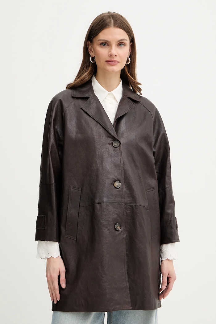Kožený kabát Weekend Max Mara CAMINO usňová koža hnedá 2615471011600