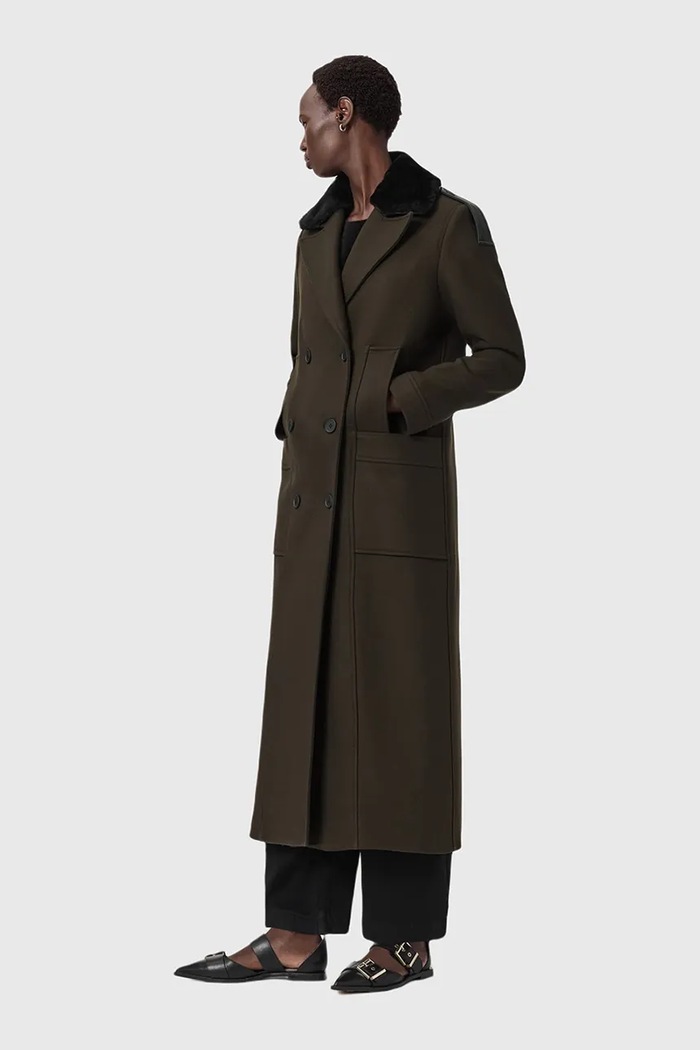AllSaints płaszcz z dodatkiem wełny zielony W060OD