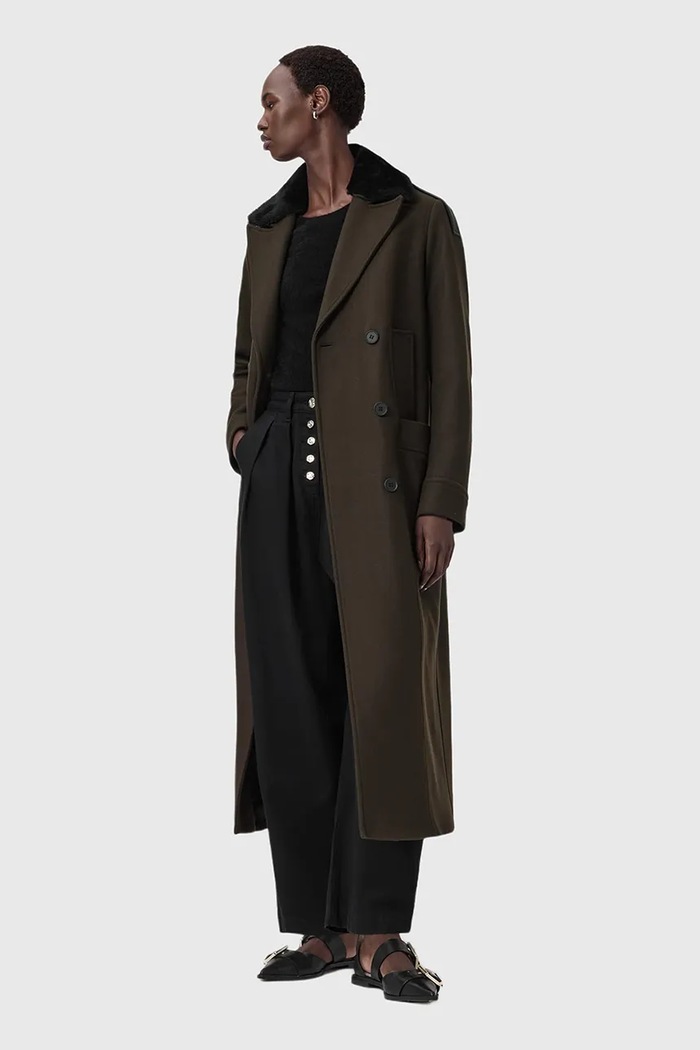 AllSaints płaszcz z dodatkiem wełny W060OD zielony