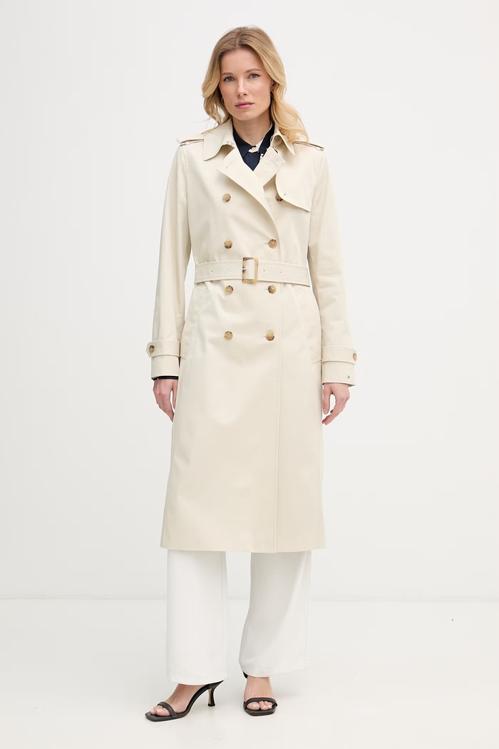 Tommy Hilfiger καμπαρντίνα γυναικεία βαμβακερή μπεζ WW0WW48873