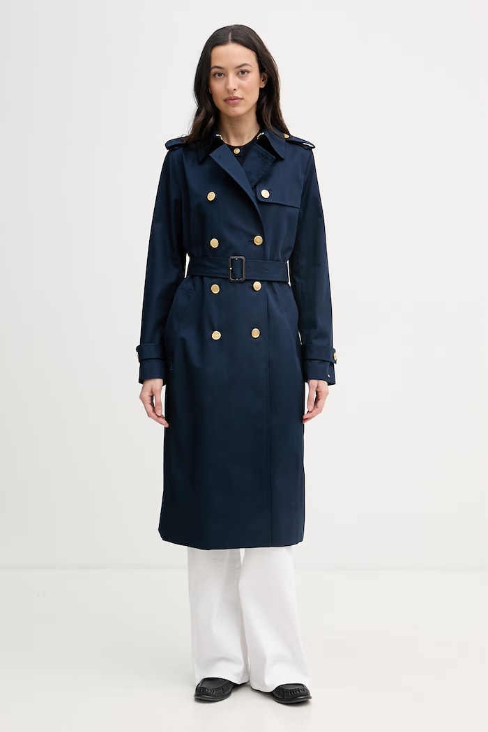 Tommy Hilfiger καμπαρντίνα γυναικεία βαμβακερή σκούρο μπλε WW0WW48873