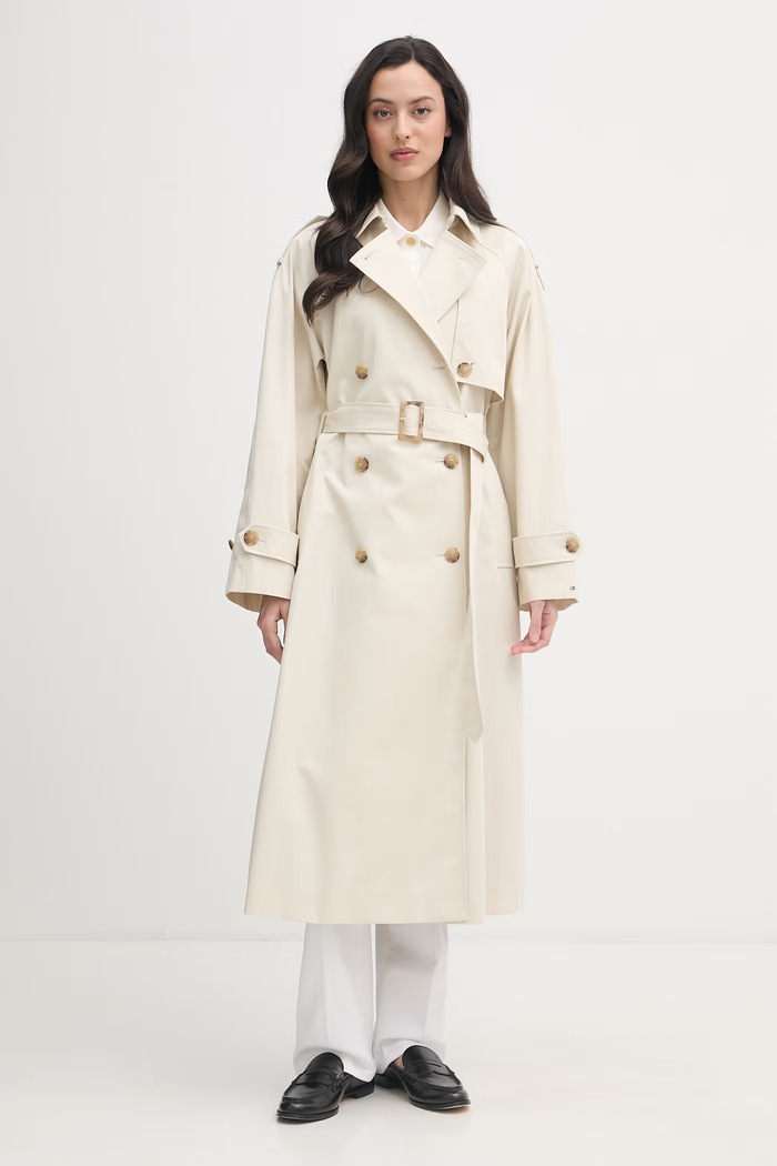 Tommy Hilfiger trenčkot dámsky bavlnený béžová WW0WW50627