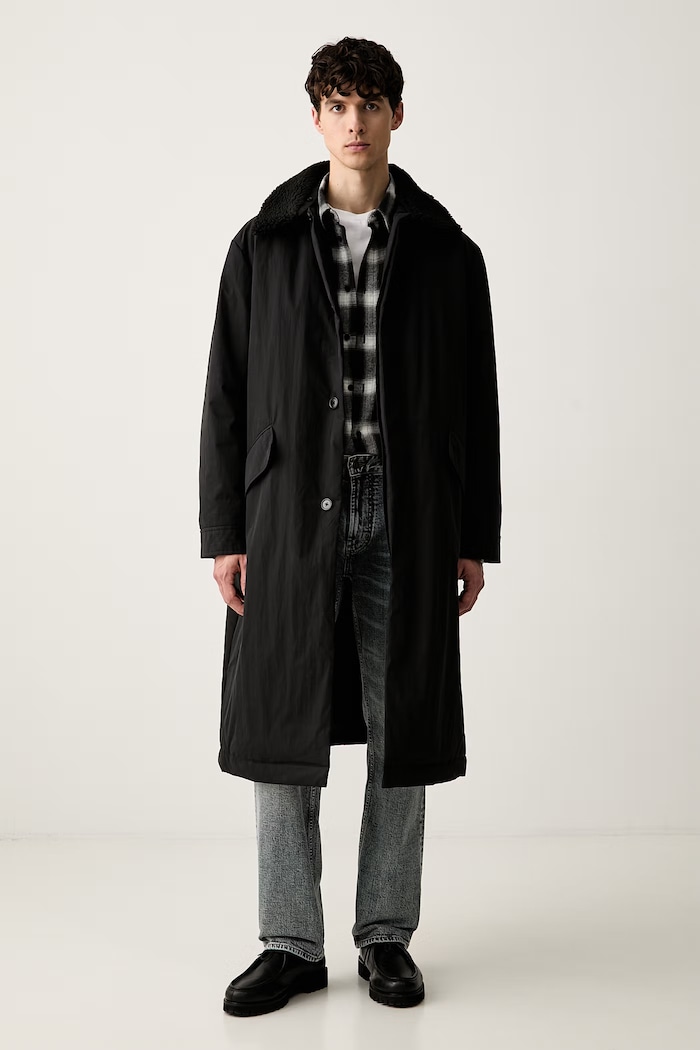 AllSaints plášť pánsky s bavlnou nezateplené čierna M050OD