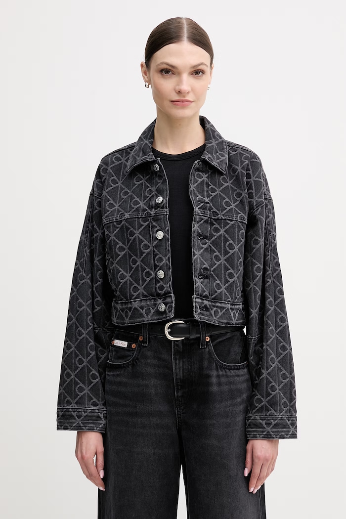 Τζιν μπουφάν Calvin Klein Jeans χωρίς κουκούλα μαύρο LV047E621G
