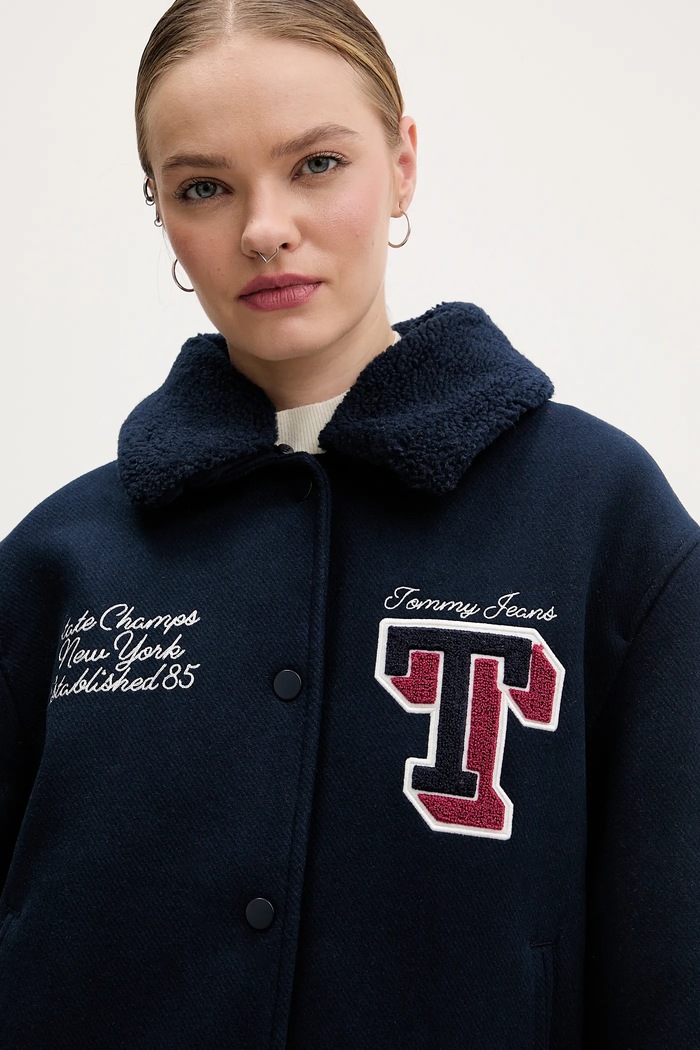 Tommy Jeans dzseki gyapjúkeverékből sötétkék DW0DW22051