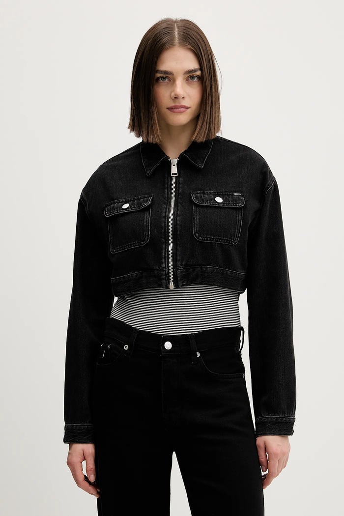 Rifľová bunda Tommy Jeans bez kapucne čierna DW0DW22523