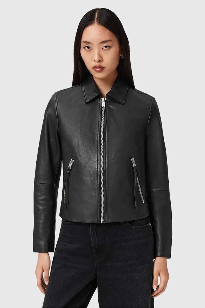 Kožená bunda AllSaints nezateplené černá W057LD