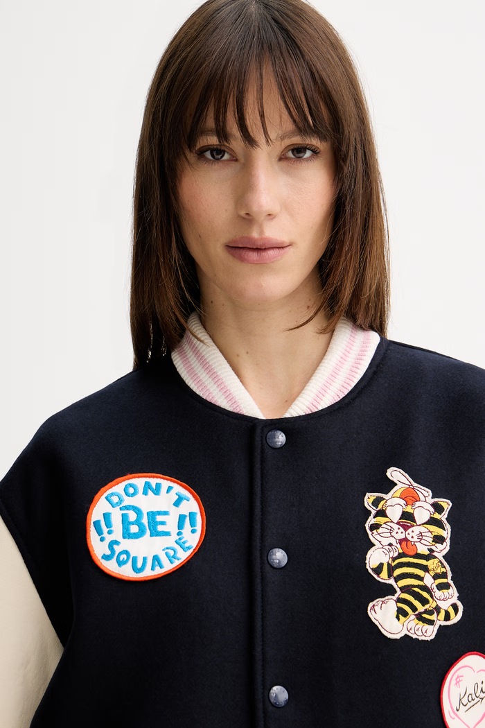 Kenzo geacă bomber pentru femei, din lână bleumarin FG52BL2489ON