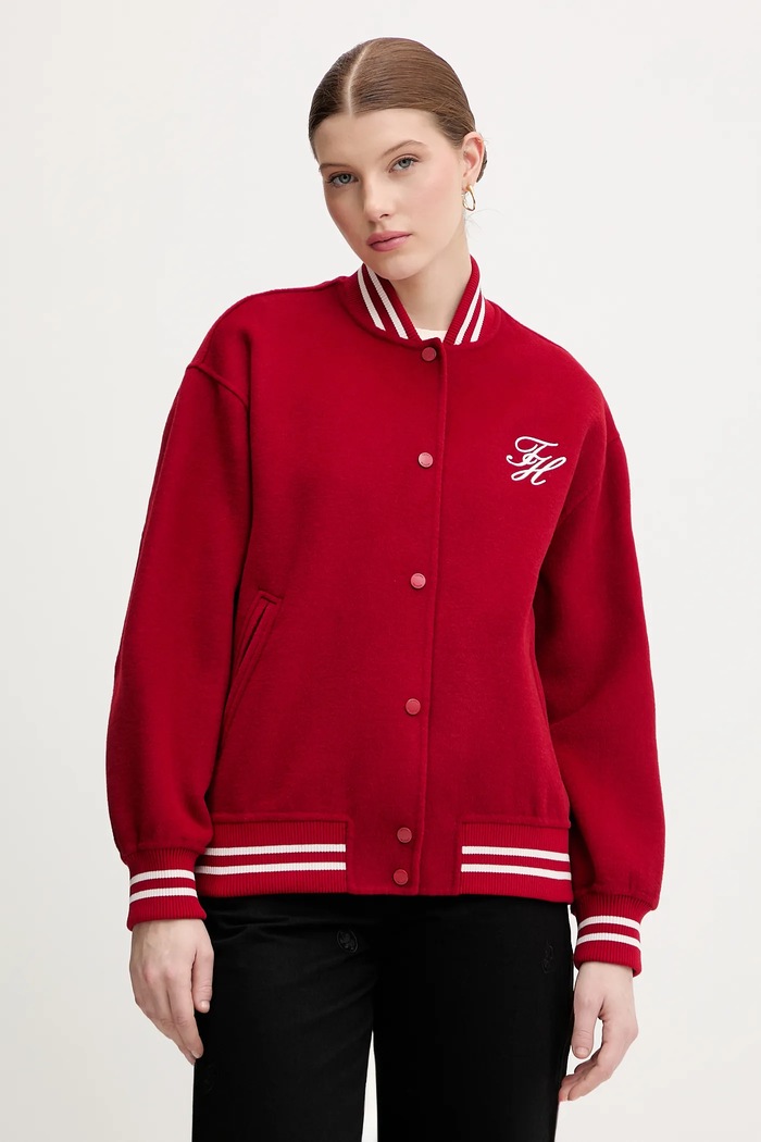 Μπουφάν bomber με προσθήκη μαλλιού Tommy Hilfiger oversize κόκκινο WW0WW47760