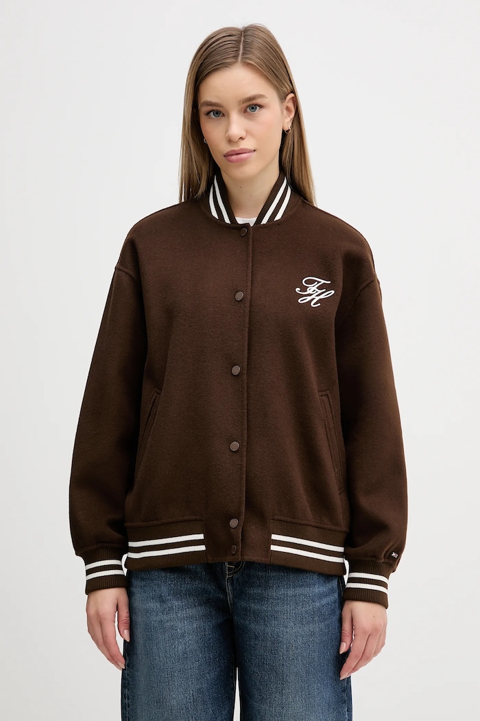 Μπουφάν bomber με προσθήκη μαλλιού Tommy Hilfiger oversize καφέ WW0WW47760