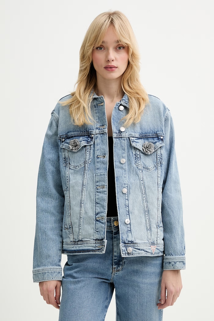Guess jachetă pentru femei, din denim ANNA albastru W6RN73.D6833