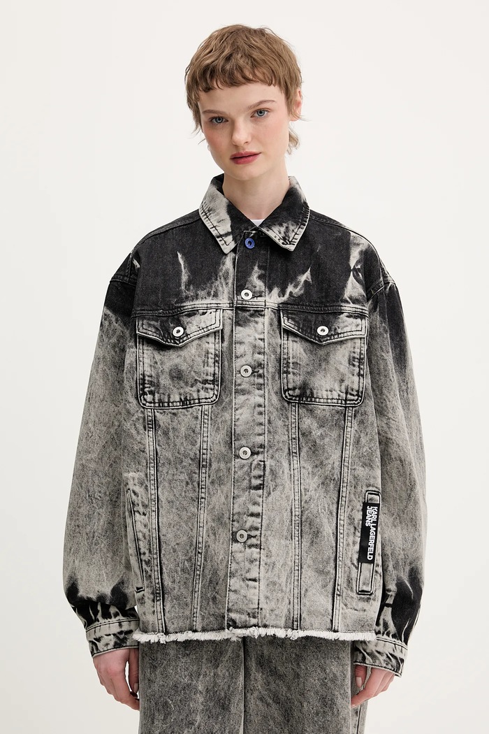 Τζιν μπουφάν Karl Lagerfeld Jeans χωρίς κουκούλα γκρί B1W14029
