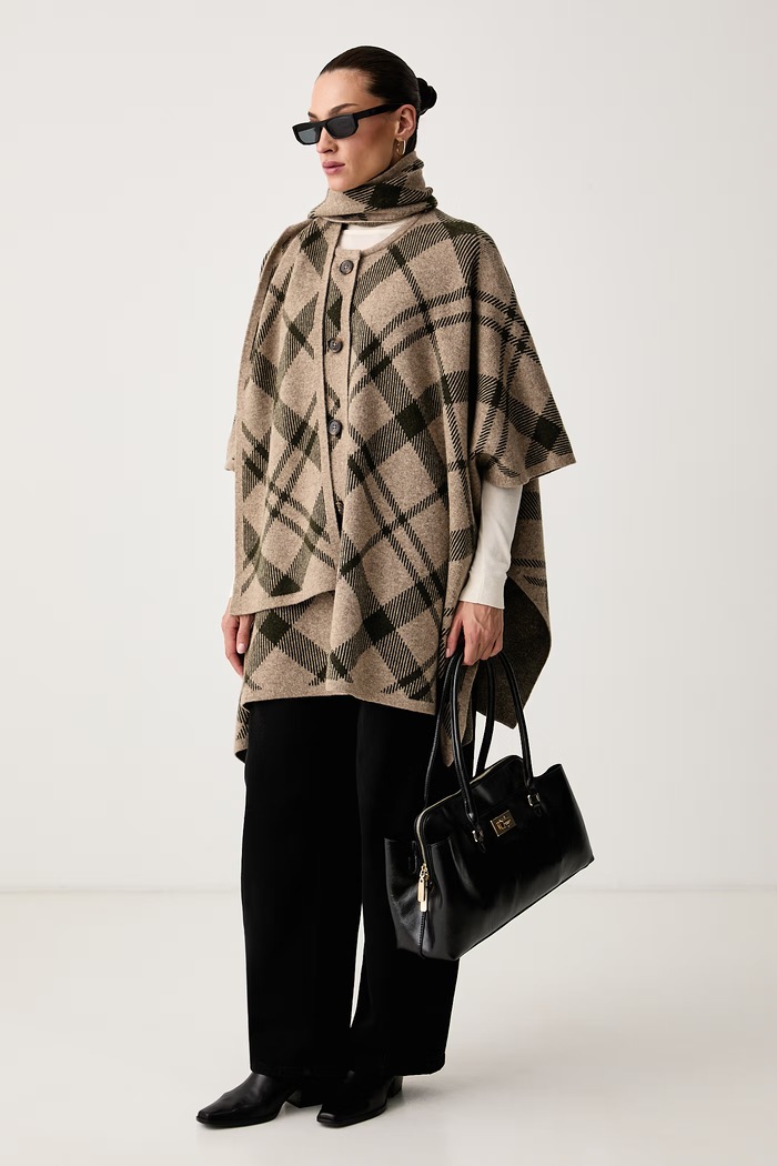 Barbour Poncho damskie z wełną Vienna LKN1734 beżowy SS26