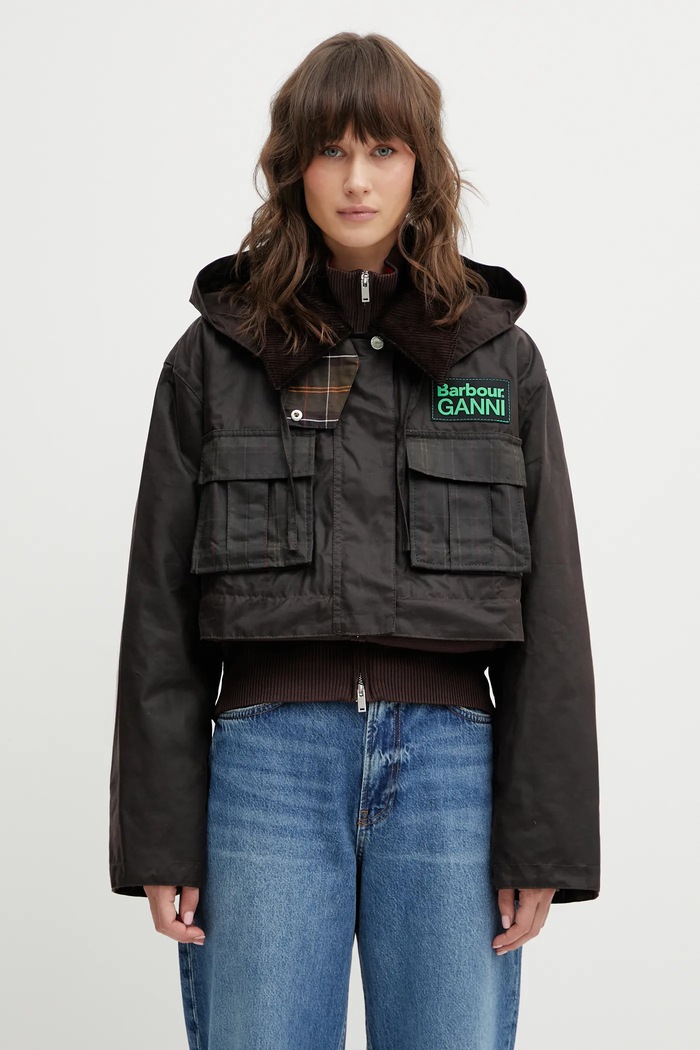 Хлопковая куртка Barbour x Ganni Peplum Wax коричневый LWX1523BR71