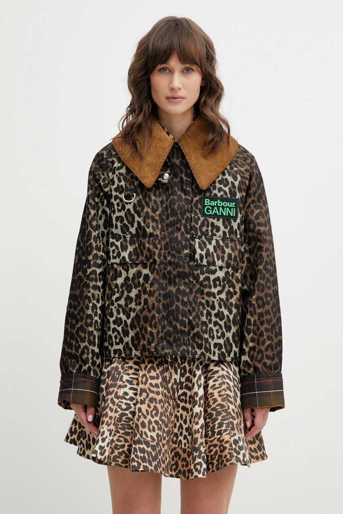 Barbour jachetă de bumbac x Ganni Printed Hooded Wax maro LWX1529BK11