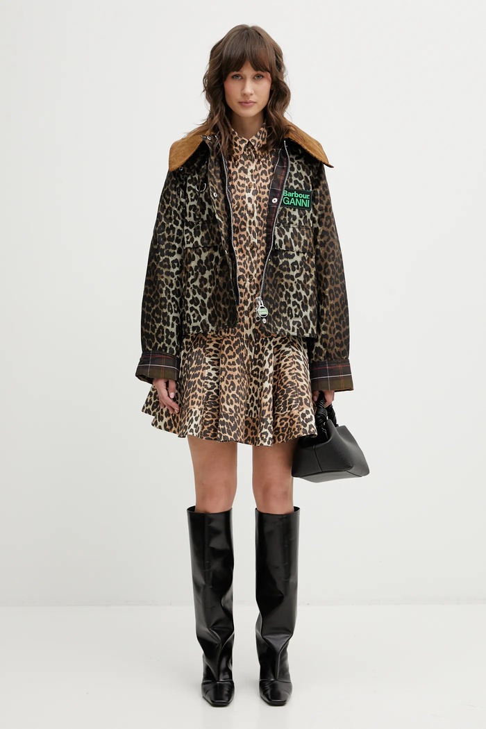 Barbour jachetă de bumbac x Ganni Printed Hooded Wax LWX1529BK11