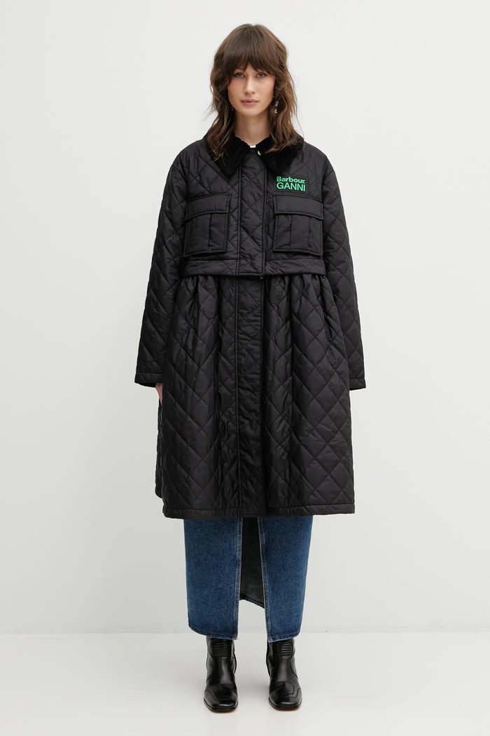 Barbour jacket x Ganni Peplum Quilted black LQU1890BK11