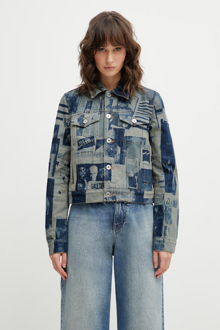 Jean Paul GAULTIER giacca di jeans Newspaper Print non isolato blu 26.01.W.JA033.D027