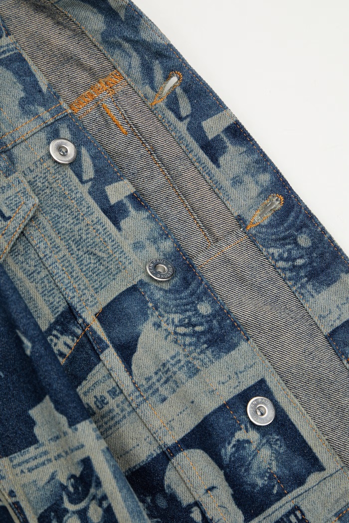 Jean Paul GAULTIER giacca di jeans Newspaper Print 26.01.W.JA033.D027 blu