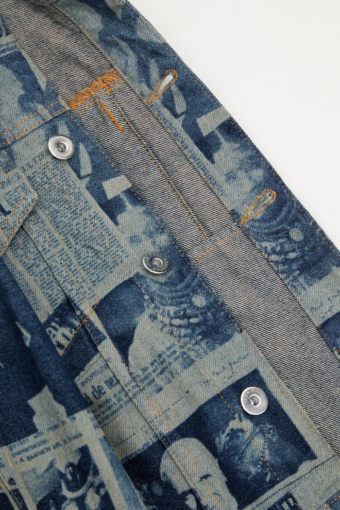 Jean Paul GAULTIER giacca di jeans Newspaper Print 26.01.W.JA033.D027 blu