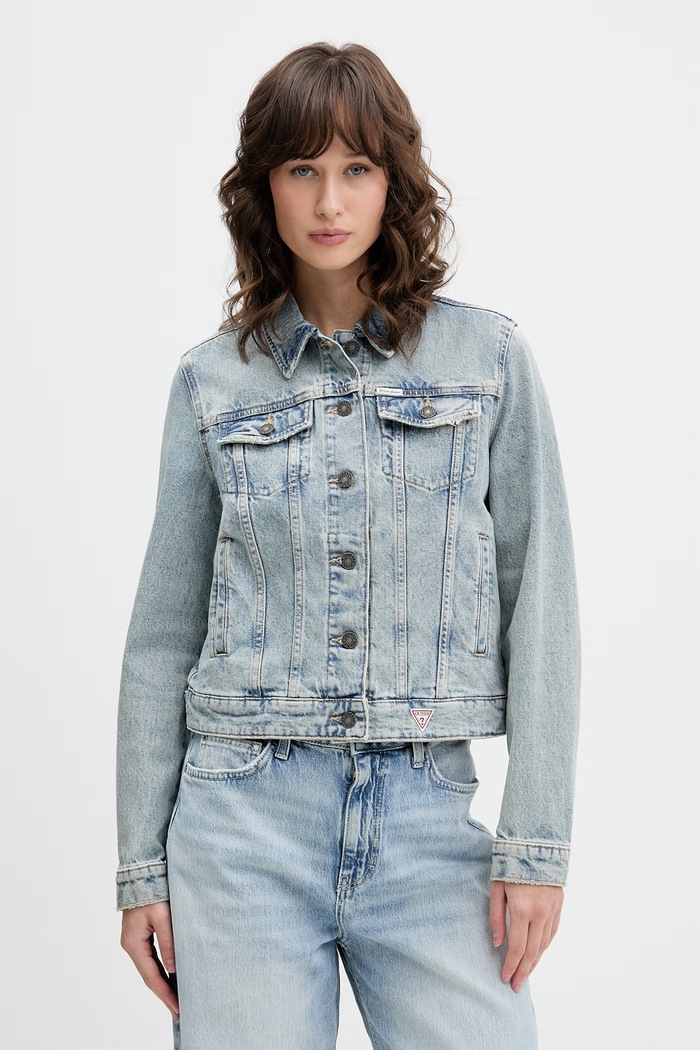 Guess Jeans kurtka jeansowa bez kaptura niebieski W6RN55.D5M4I