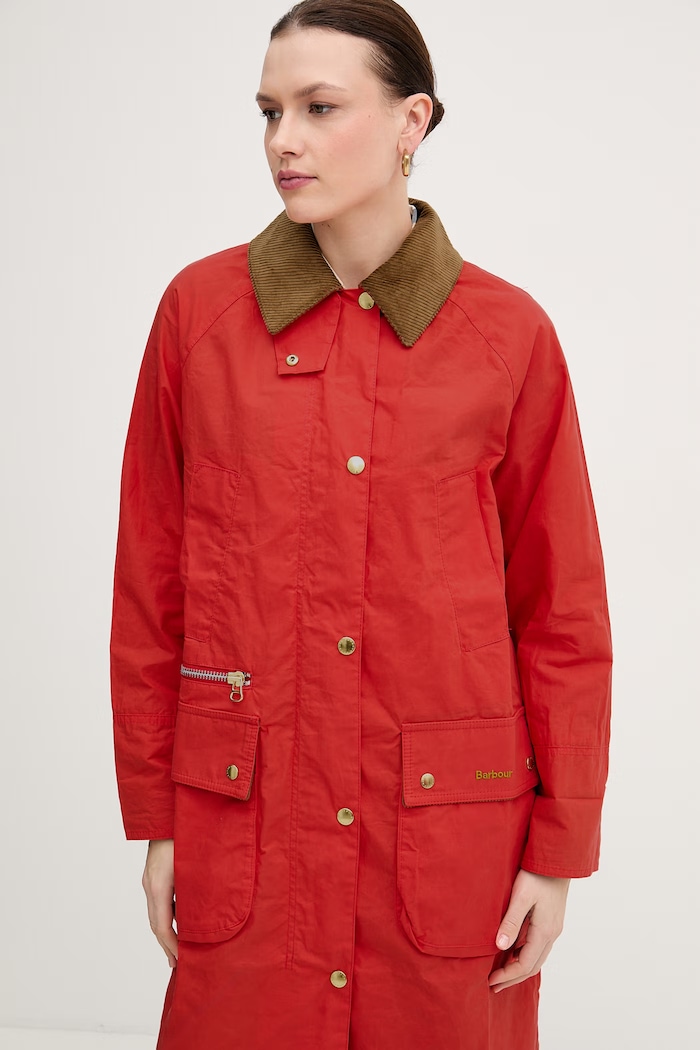 Barbour jachetă lungă pentru femei, din bumbac Hollington rosu LCA0400