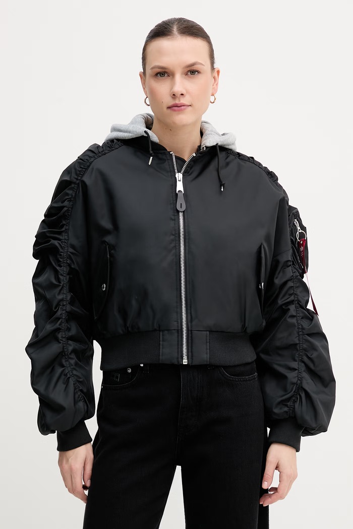 Jakna Alpha Industries Short Hooded Bomber Light W Oversize črna 266000