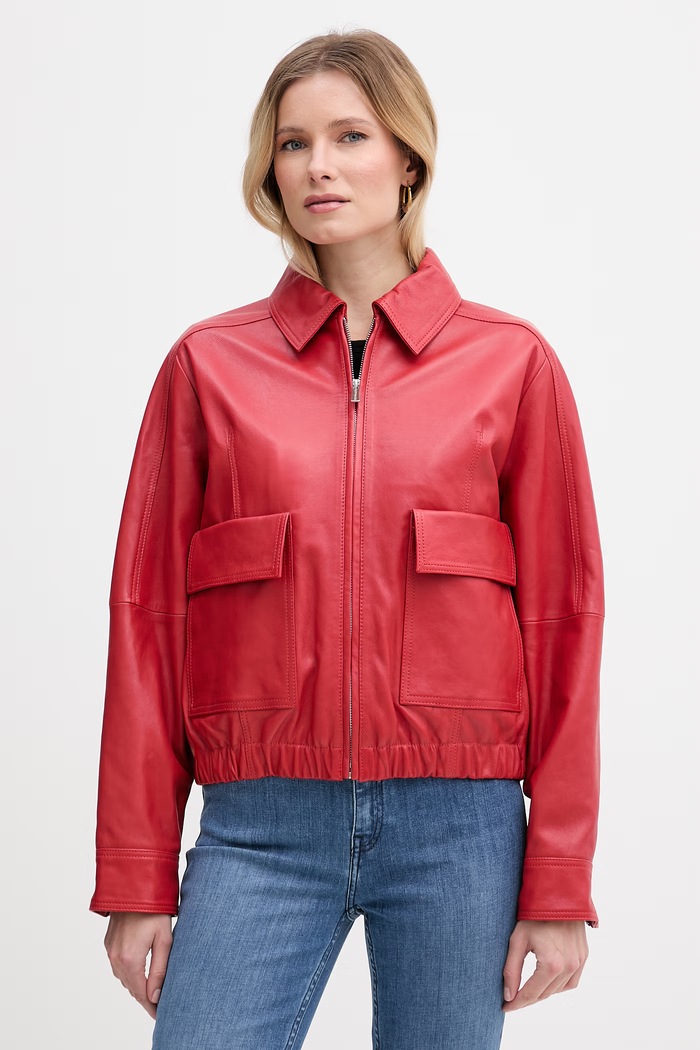 Trussardi krátka bunda dámska kožená červená R366A000735N