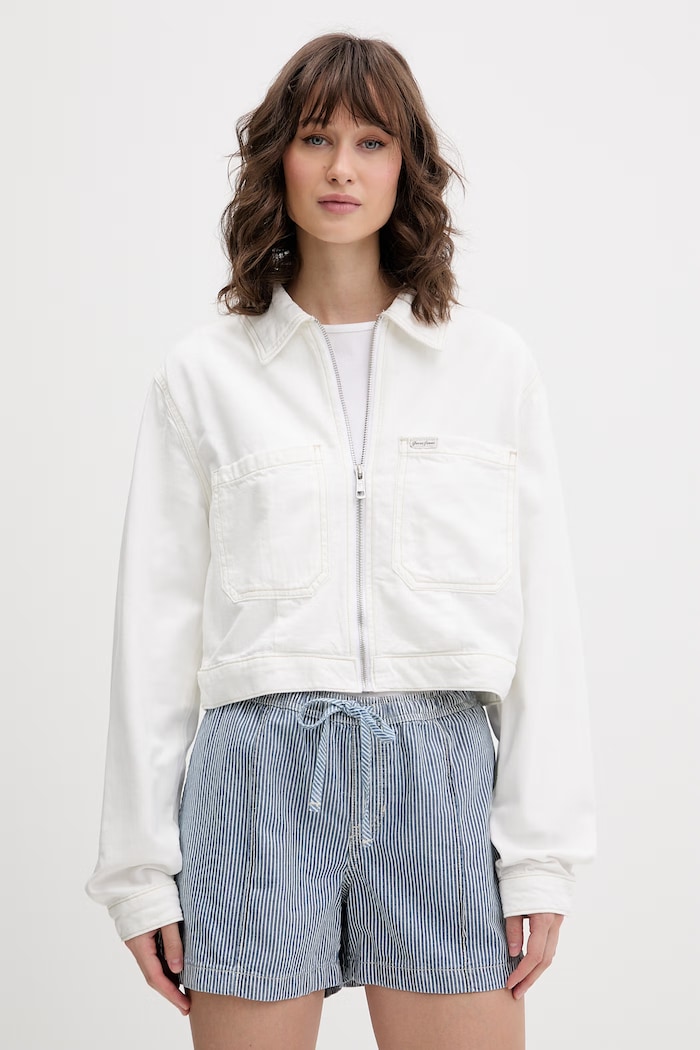 Guess Jeans džínsová bunda dámska s bavlnou biela W6GN11.D5NW2