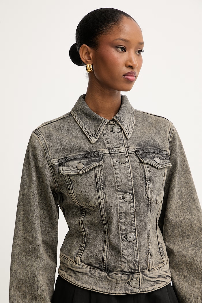 Pinko jachetă scurtă pentru femei, din denim gri 106388.A34Y